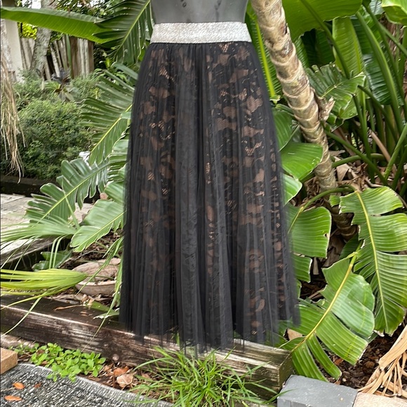 Gracia sheer mesh and lace pleated skirt with metallic silver - Picture 1 of 6